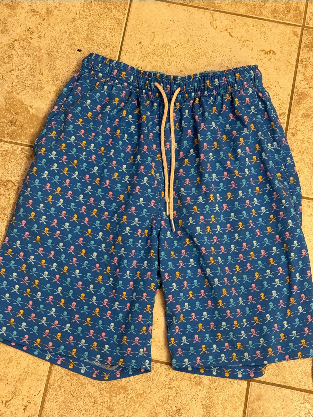 Peter Millar Men's Blue Skull-Print Swim Shorts Lined Mens Small